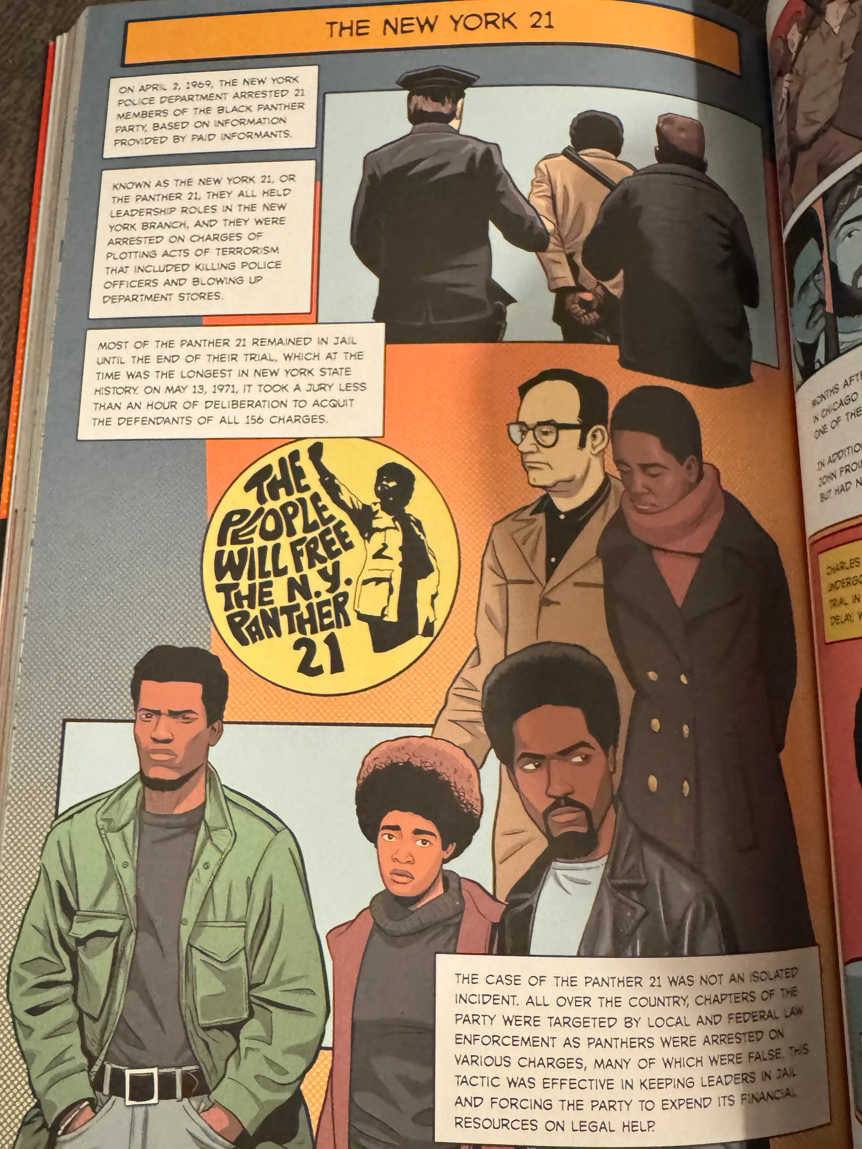 Page outlining the "New York 21" event, a mass-arrest event that occurred within the NYC branch of the party