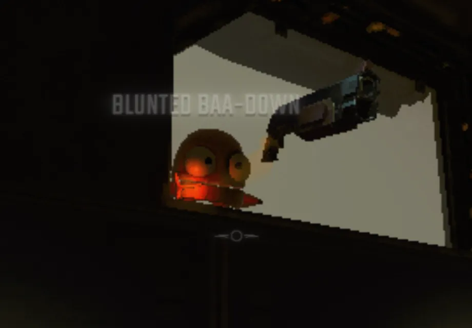 Small REPO bot sitting menacingly on a window sill holding a shotgun in front of them